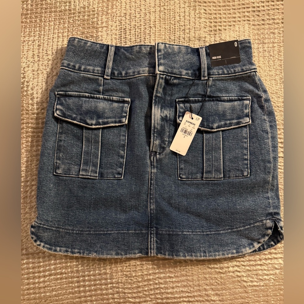 NWT Express High Waisted Utility Mini Denim Skirt Size 0 - Picture 6 of 9